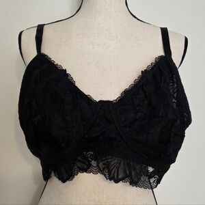 NWT Aerie Superchill Modal Lace Trim Triangle Bralette Black XXL